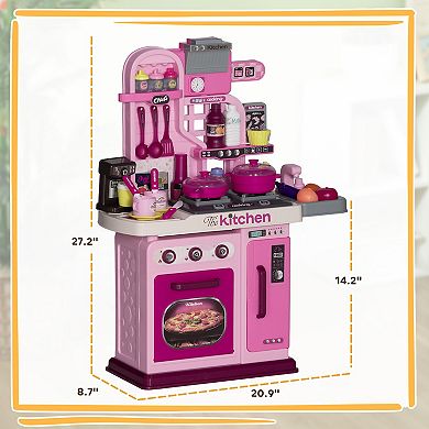 Qaba Kids Play Kitchen with Lights, Sounds, 33 Accessories, Storage