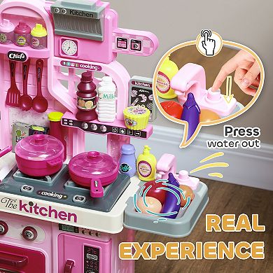 Qaba Kids Play Kitchen with Lights, Sounds, 33 Accessories, Storage