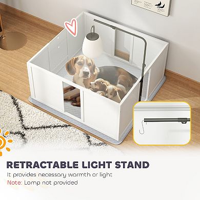 PawHut Whelping Box for Dogs with Retractable Light Stand, 39" x 38" x 19"