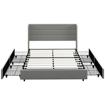 Homcom Queen Size Bed Frame With Headboard 4 Drawers Noise-free