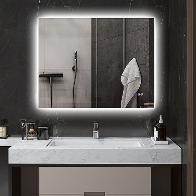 Homcom 35" X 28" Dimmable Led Bathroom Mirror W/ Infinite Color Temp