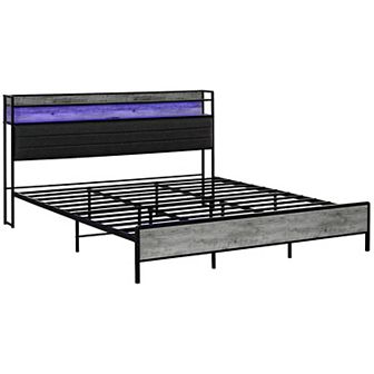 HOMCOM LED King Size Bed Frame with Headboard Charging Station