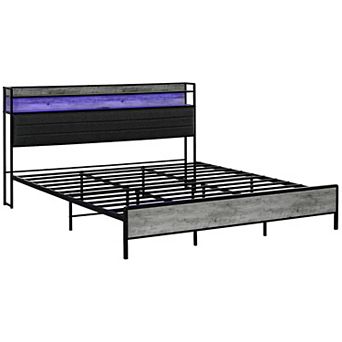 HOMCOM LED King Size Bed Frame with Headboard Charging Station