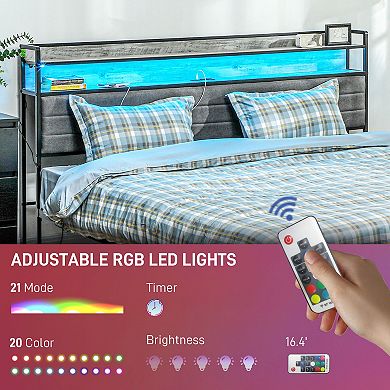 HOMCOM LED King Size Bed Frame with Headboard Charging Station