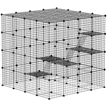 PawHut 4 tier Large Cat Cage, 55" DIY Cat Playpen with Platforms, Ramps, Accessories