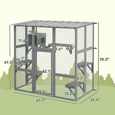 PawHut Catio Outdoor Cat Enclosure Window Box W/ Bridge Platforms