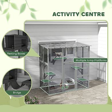 PawHut Catio Outdoor Cat Enclosure Window Box W/ Bridge Platforms