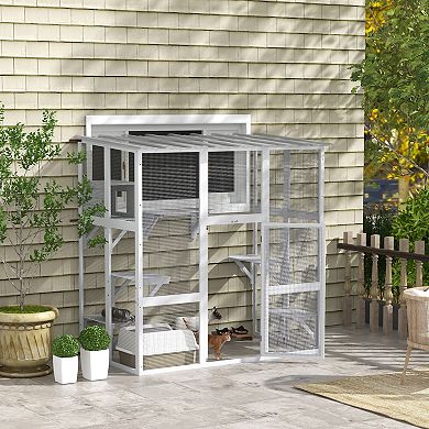 PawHut Catio Outdoor Cat Enclosure Window Box W/ Bridge Platforms