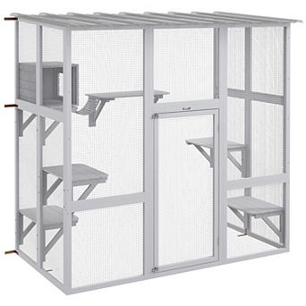 PawHut Catio Outdoor Cat Enclosure Window Box W/ Bridge Platforms