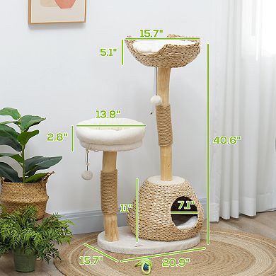 PawHut 41" Cat Tree for Indoor Cats with Wooden Cat Scratching Posts, Condo