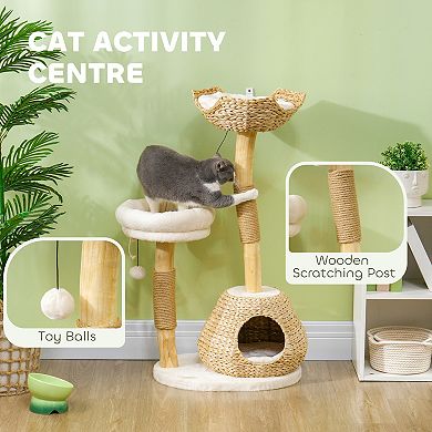PawHut 41" Cat Tree for Indoor Cats with Wooden Cat Scratching Posts, Condo