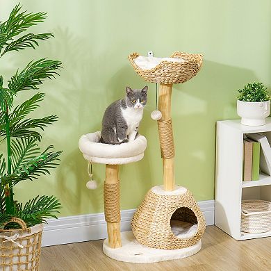 PawHut 41" Cat Tree for Indoor Cats with Wooden Cat Scratching Posts, Condo