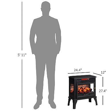 HOMCOM 24inch Freestanding Electric Fireplace Stove w/ Realistic Flame