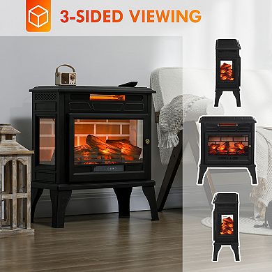 HOMCOM 24inch Freestanding Electric Fireplace Stove w/ Realistic Flame