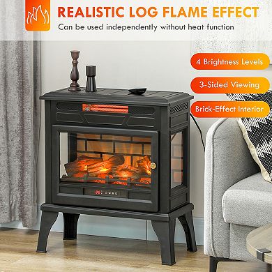 HOMCOM 24inch Freestanding Electric Fireplace Stove w/ Realistic Flame