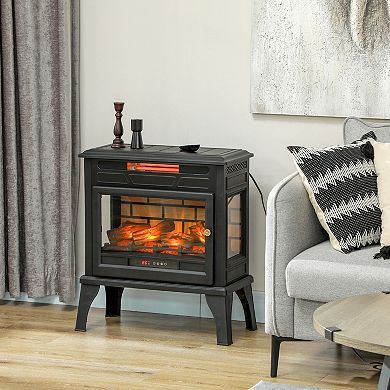 HOMCOM 24inch Freestanding Electric Fireplace Stove w/ Realistic Flame
