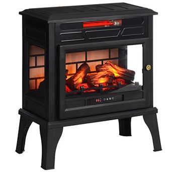 HOMCOM 24inch Freestanding Electric Fireplace Stove w/ Realistic Flame