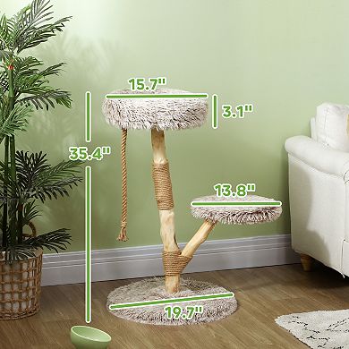 PawHut 35 Inch Moden Cat Tree Tower with Wooden Scratching Post