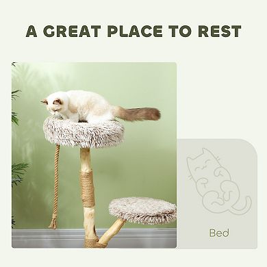 PawHut 35 Inch Moden Cat Tree Tower with Wooden Scratching Post