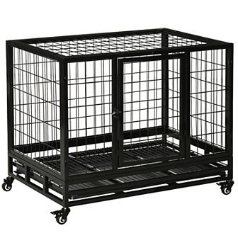 PawHut 36" Heavy Duty Dog Crate, Indestructible Dog Cage Kennel with Removable Tray