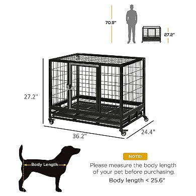 PawHut 36" Heavy Duty Dog Crate, Indestructible Dog Cage Kennel with Removable Tray