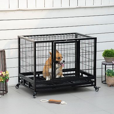 PawHut 36" Heavy Duty Dog Crate, Indestructible Dog Cage Kennel with Removable Tray