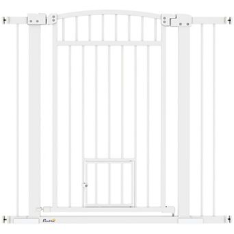 PawHut Dog Gate, 30"-41" Extra Wide Walk Through Pet Gate w/ Cat Door