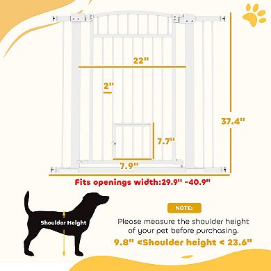 PawHut Dog Gate, 30"-41" Extra Wide Walk Through Pet Gate w/ Cat Door