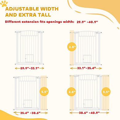 PawHut Dog Gate, 30"-41" Extra Wide Walk Through Pet Gate w/ Cat Door