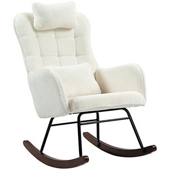 HOMCOM Boucle Rocking Chair with Headrest and Lumber Pillow