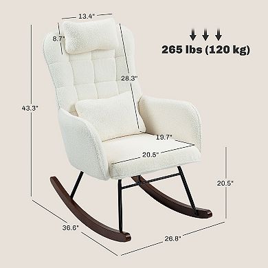 HOMCOM Boucle Rocking Chair with Headrest and Lumber Pillow