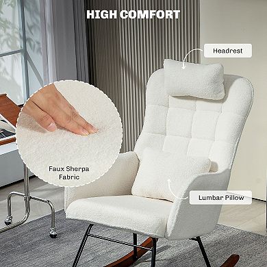 HOMCOM Boucle Rocking Chair with Headrest and Lumber Pillow