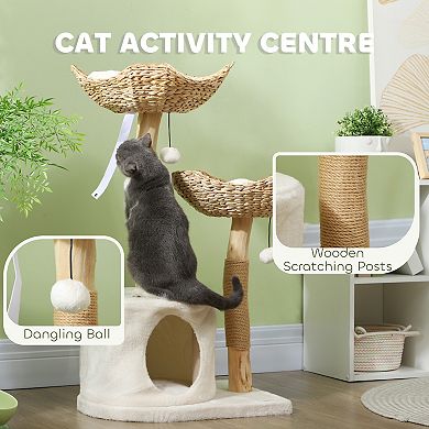 PawHut Modern Cat Tree with Wooden Scratching Posts, Condo, Beds & Cushions