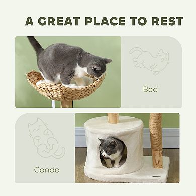 PawHut Modern Cat Tree with Wooden Scratching Posts, Condo, Beds & Cushions