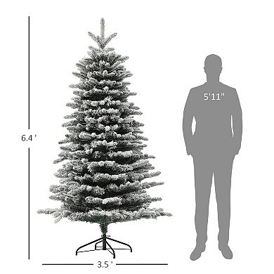 HOMCOM 6.5 ft Pre-Lit Artificial Christmas Tree with Snow Flocked Branches