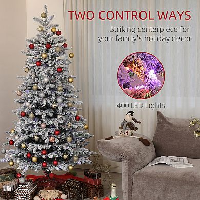 HOMCOM 6.5 ft Pre-Lit Artificial Christmas Tree with Snow Flocked Branches