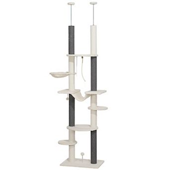 Pawhut Floor To Ceiling Cat Tree Adjustable Height 89"-100"