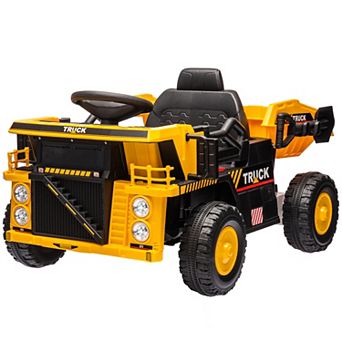 Qaba 12V Kids Ride-On Dump Truck w/ Electric Dump Bed & Shovel