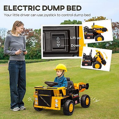 Qaba 12V Kids Ride-On Dump Truck w/ Electric Dump Bed & Shovel