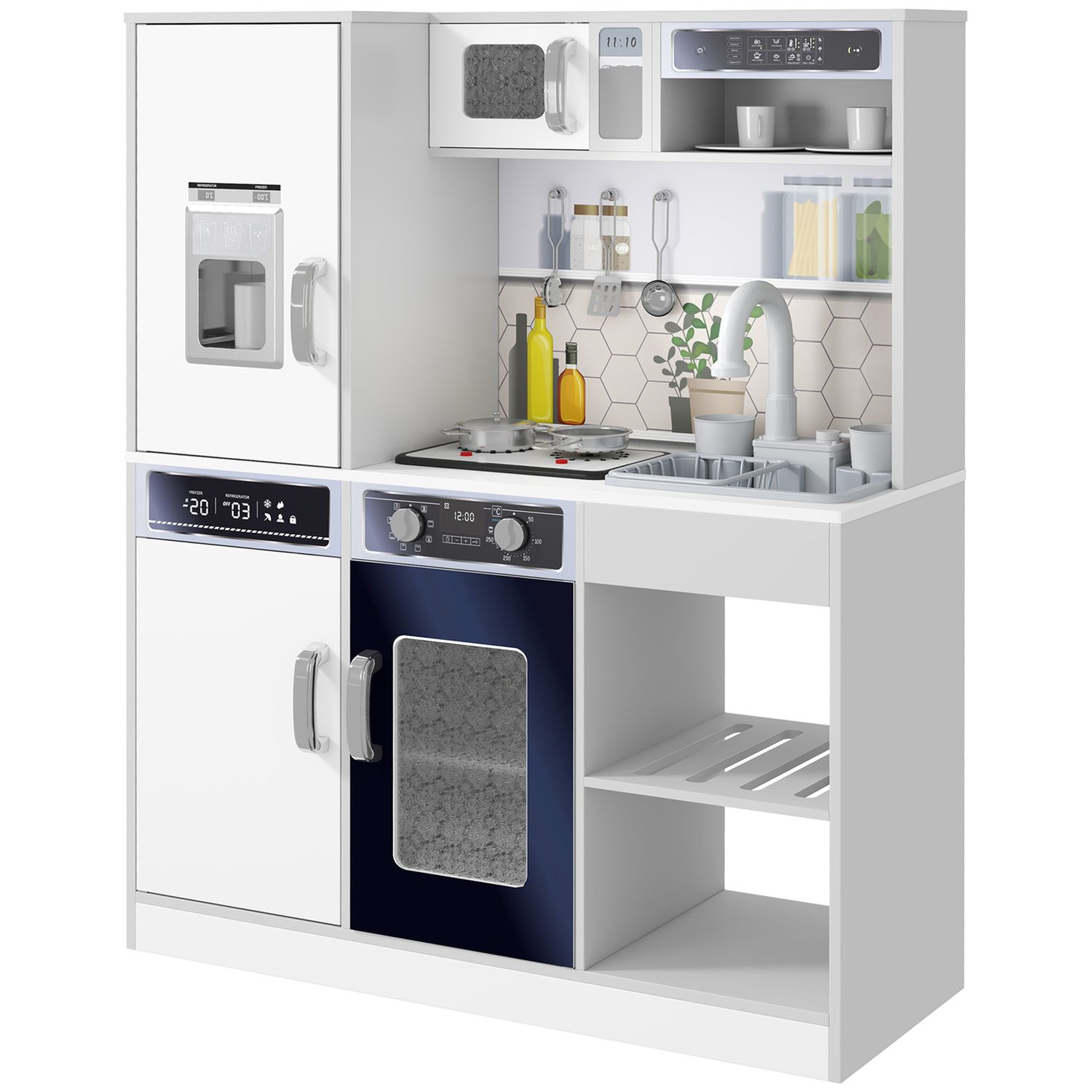 Kids Kitchen Playsets Qaba Play Kitchen, Kids Kitchen Playset Toy Kitchen With Lights, Sounds