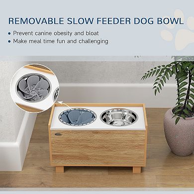 PawHut Elevated Dog Bowls, 14" H Raised Dog Bowl Stand with Slow Feeder Dog Bowl