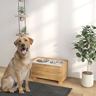 PawHut Elevated Dog Bowls, 14" H Raised Dog Bowl Stand with Slow Feeder Dog Bowl