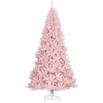 HOMCOM 7.5' Prelit Artificial Christmas Xmas Tree White LED 1346 Tip Pink