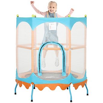 Qaba Trampoline for Kids, 4.6FT Toddler Trampoline Indoor Outdoor with Handlebar