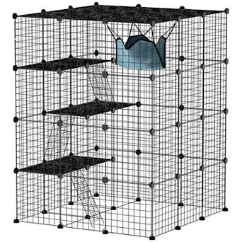 PawHut DIY Cat Cage Indoor with Hammock, for 1-3 Cats, 3 x 3 x 4