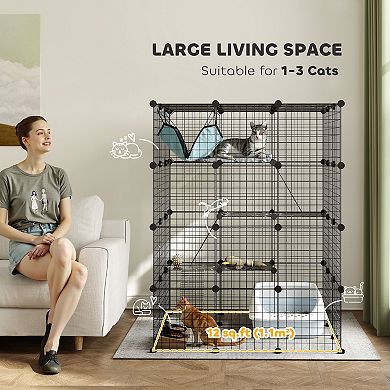 PawHut Cat Cage Indoor, DIY 4 Tier Cat Enclosure with Hammock, Ramps, Jumping Platforms