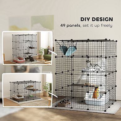 PawHut DIY Cat Cage Indoor with Hammock, for 1-3 Cats, 3 x 3 x 4