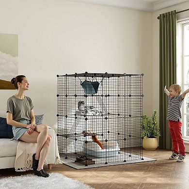 PawHut Cat Cage Indoor, DIY 4 Tier Cat Enclosure with Hammock, Ramps, Jumping Platforms