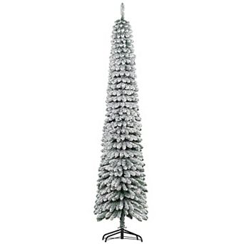 HOMCOM 8ft Tall Unlit Snow Flocked Artificial Christmas Tree