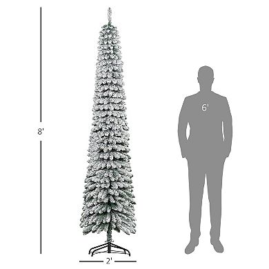 HOMCOM 8' Tall Unlit Snow Flocked Artificial Christmas Tree